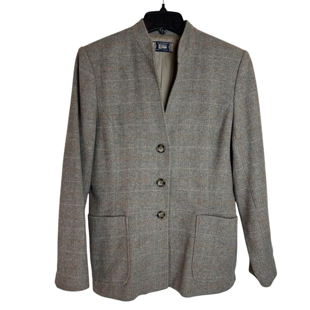 Womens Tweed Blazer Jacket Waistcoat Brown Cream Vintage Tailored Cashmere Wool